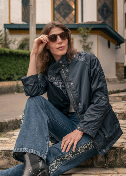FIELD JACKET REGULAR BERLIN NAVY BLUE PALM TROPICARIO