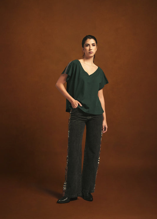 TSHIRT V NECK OVERSIZED GRECIA MEDIUM GREEN ARABESQUE