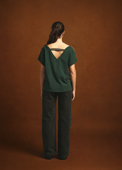 TSHIRT V NECK OVERSIZED GRECIA MEDIUM GREEN ARABESQUE