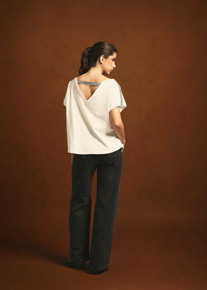 TSHIRT V NECK OVERSIZED GRECIA OFF WHITE ARABESQUE