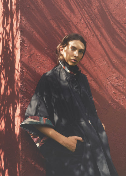 CAPE COAT REGULAR PRAGA BLACK COLORS