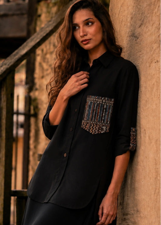 SHIRT OVERSHIRT OVERSIZED BALI BLACK MULTICOLORED