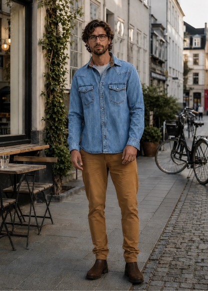 CLASSIC SHIRT REGULAR BOSTON MEDIUM BLUE MULTICOLORED