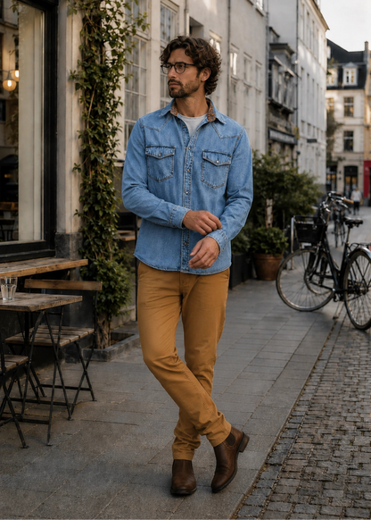 CLASSIC SHIRT REGULAR BOSTON MEDIUM BLUE MULTICOLORED
