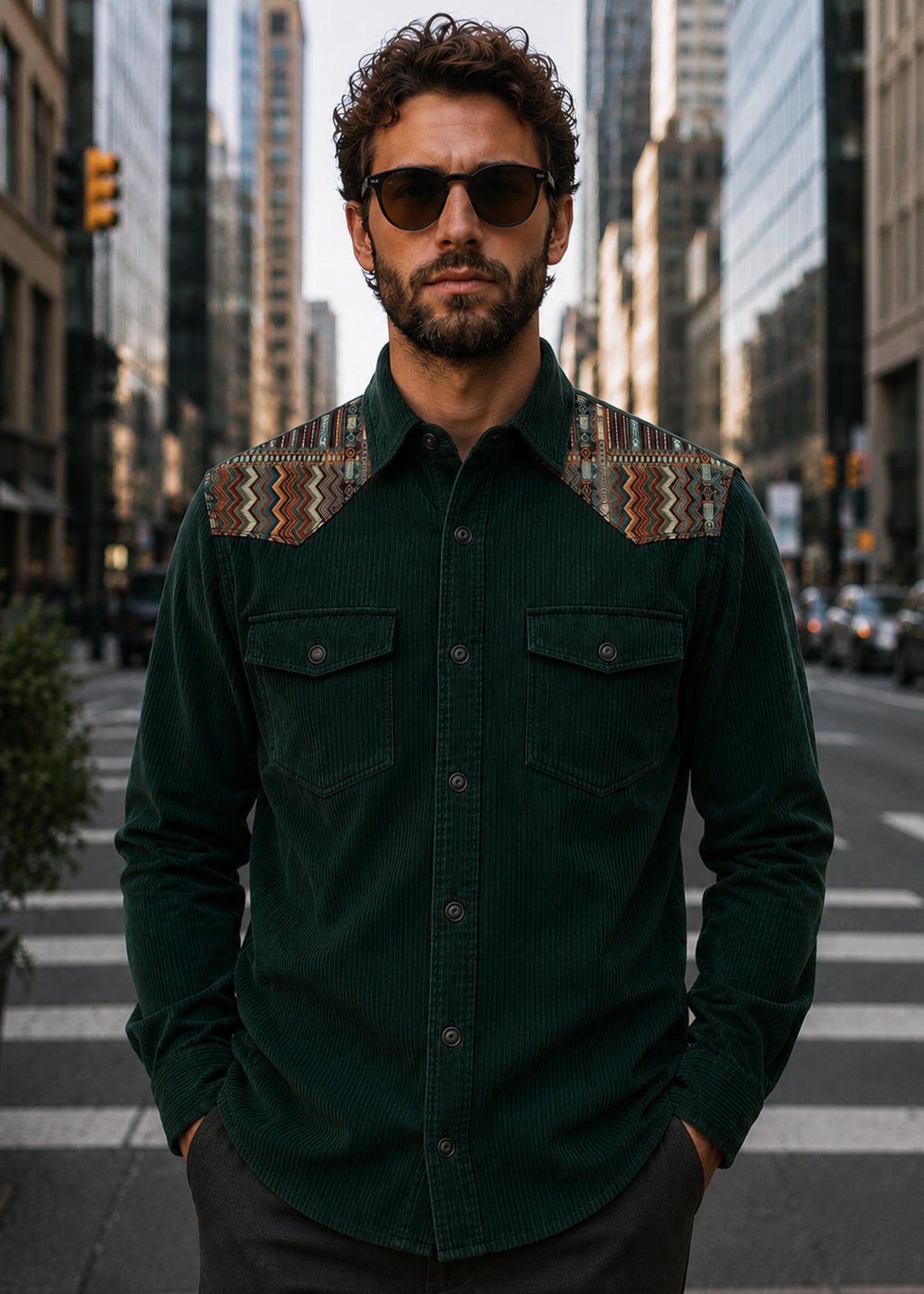 CLASSIC SHIRT REGULAR NEW YORK MEDIUM GREEN MULTICOLORED