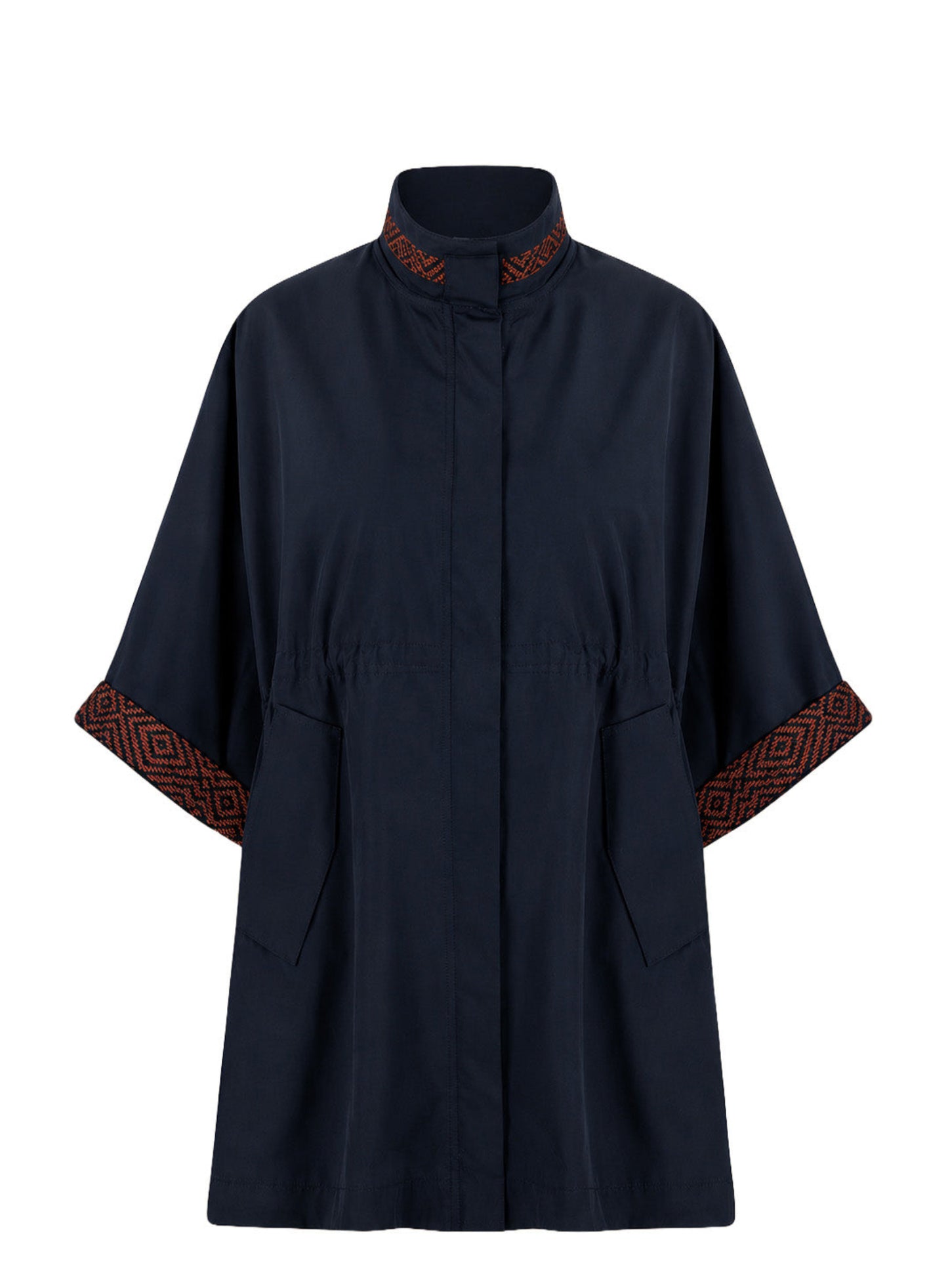 CAPE COAT REGULAR PRAGA NAVY BLUE ROMBUS TERRACOTA