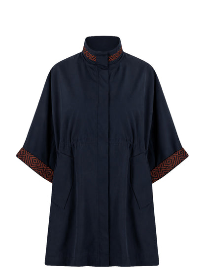 CAPE COAT REGULAR PRAGA NAVY BLUE ROMBUS TERRACOTA