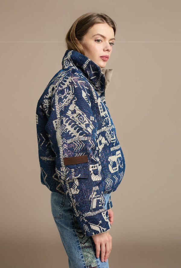 Double-sided puffy jacket khaki blue tracks Warmi