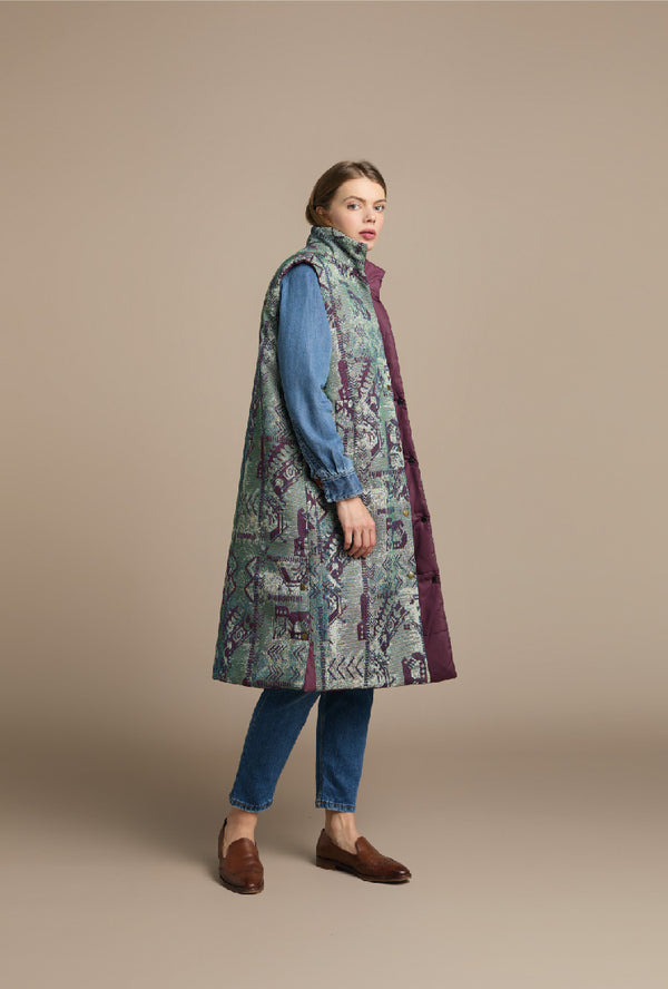 Double-sided puffy vest burgundy Wayra